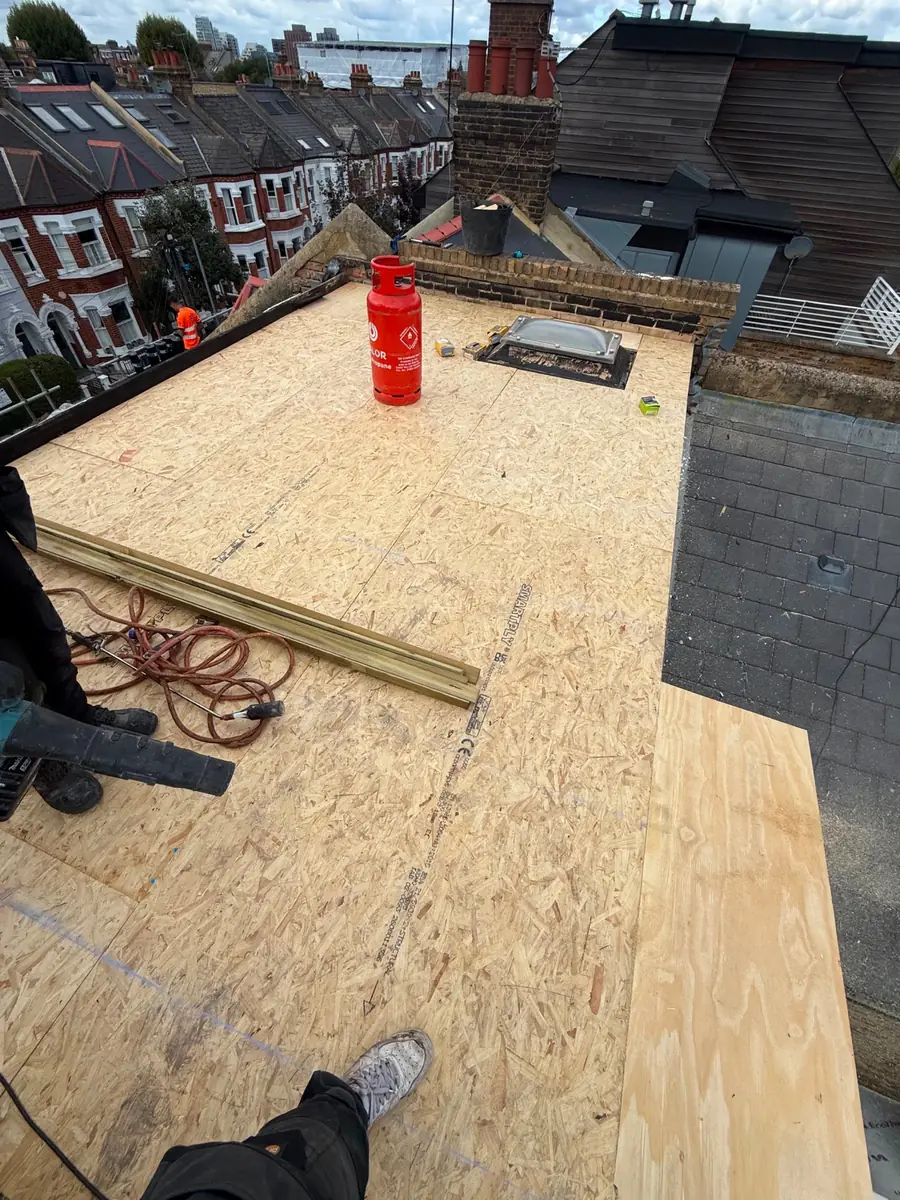 New OSB deck on a flat roof, torch-on kit ready