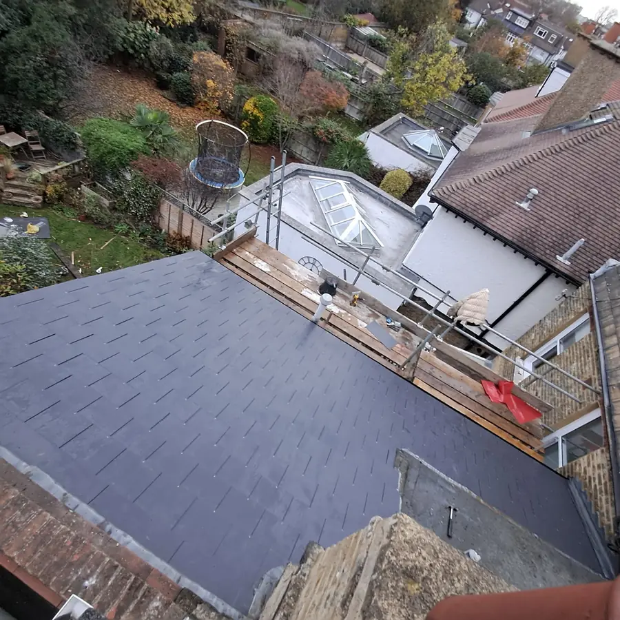 Slate roof finished on a rear extension