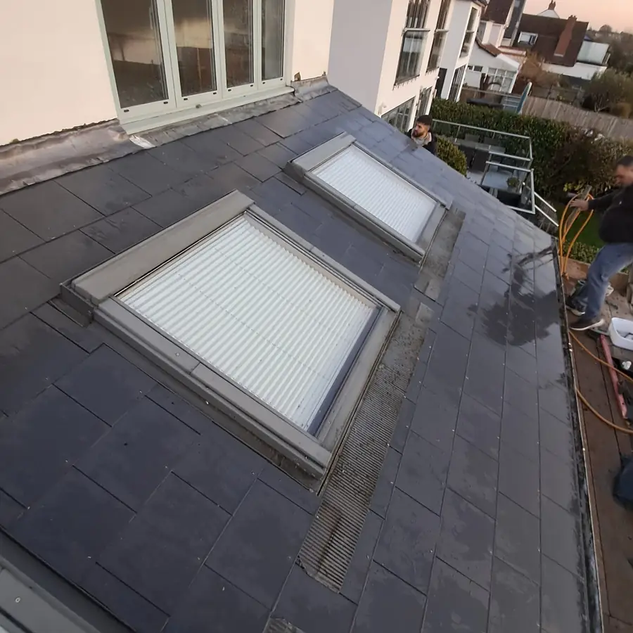 Slate roof with two new roof windows